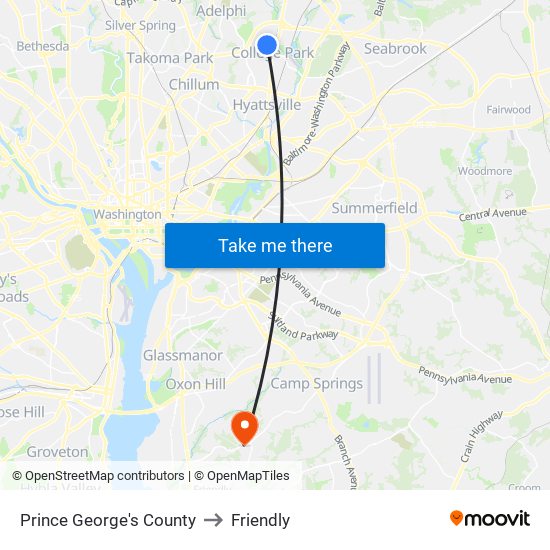 Prince George's County to Friendly map