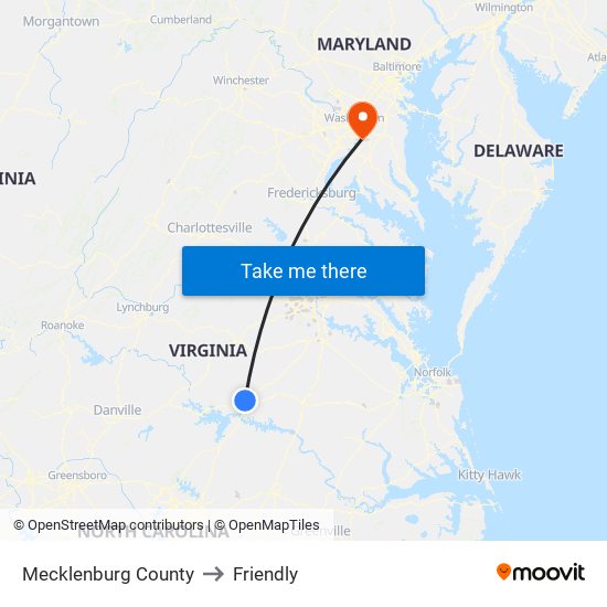 Mecklenburg County to Friendly map