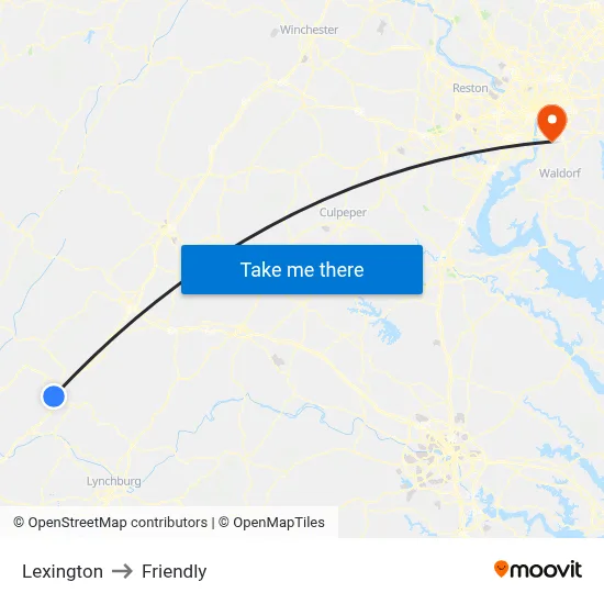 Lexington to Friendly map