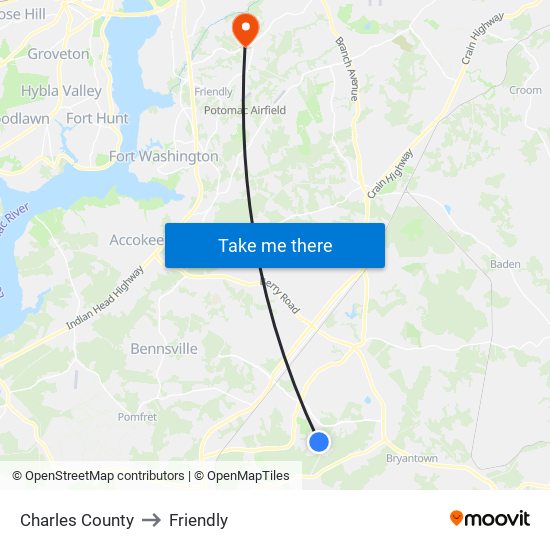 Charles County to Friendly map