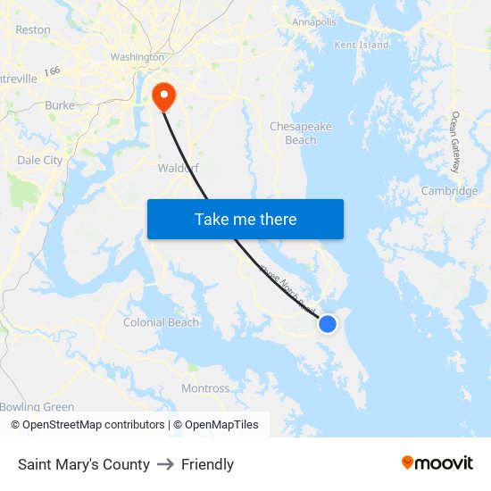 Saint Mary's County to Friendly map