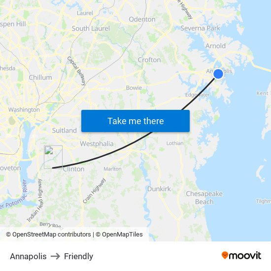 Annapolis to Friendly map