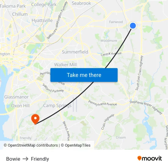 Bowie to Friendly map