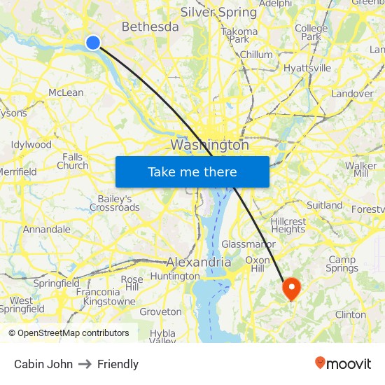 Cabin John to Friendly map