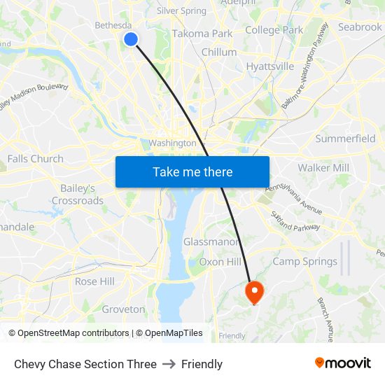 Chevy Chase Section Three to Friendly map