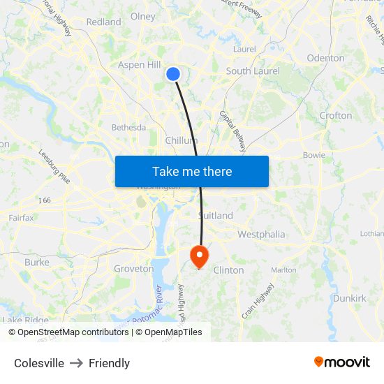 Colesville to Friendly map