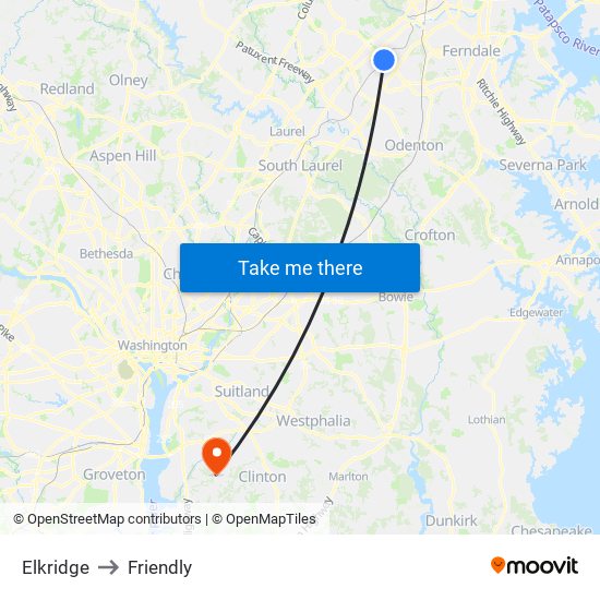 Elkridge to Friendly map