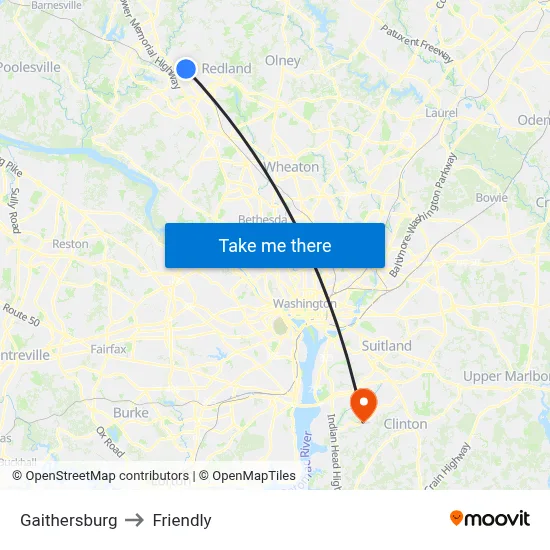 Gaithersburg to Friendly map