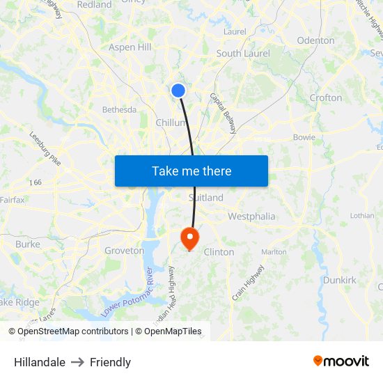 Hillandale to Friendly map