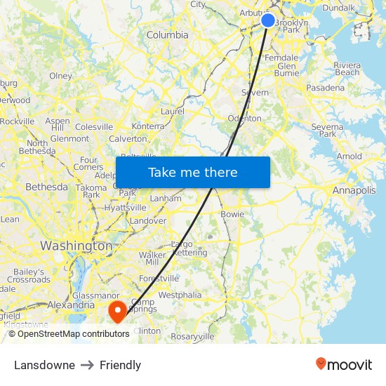 Lansdowne to Friendly map