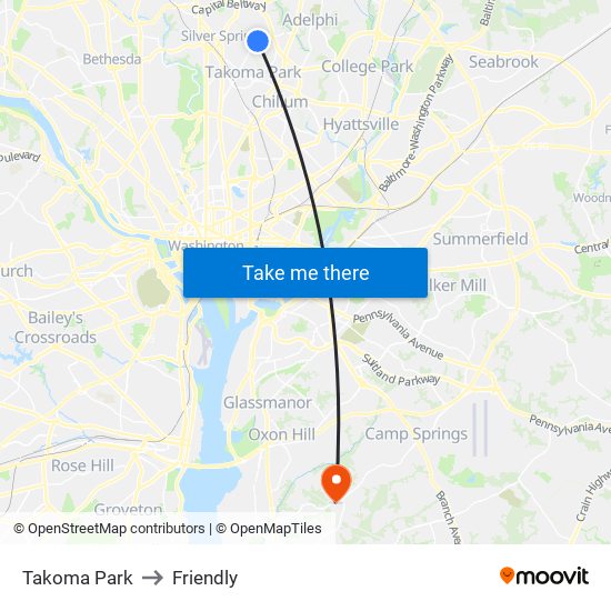 Takoma Park to Friendly map