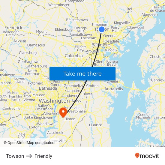 Towson to Friendly map