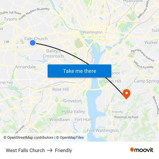 West Falls Church to Friendly map