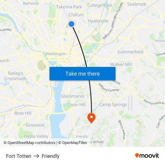 Fort Totten to Friendly map