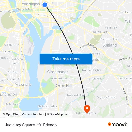 Judiciary Square to Friendly map