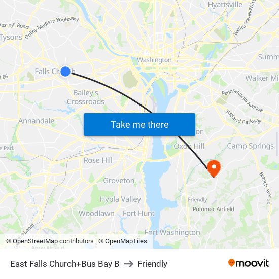 East Falls Church+Bay B to Friendly map