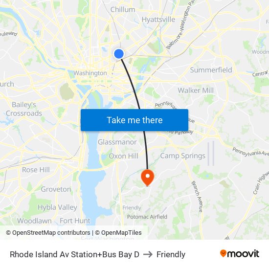 Rhode Island Ave-Brentwood+Bay D to Friendly map