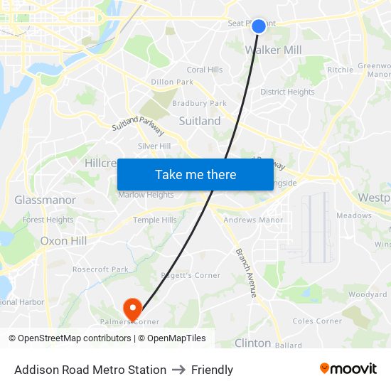 Addison Road Metro Station to Friendly map