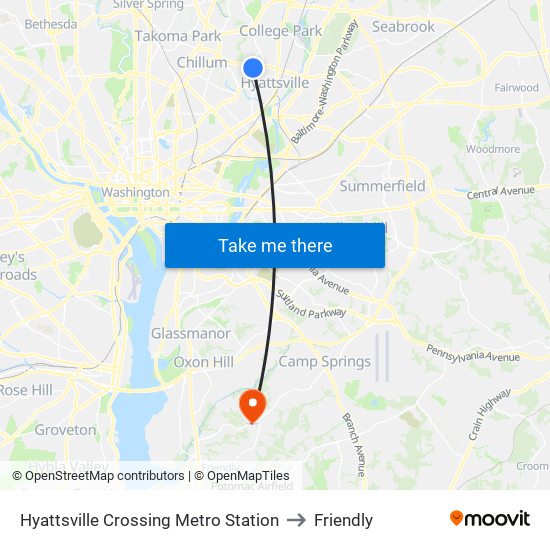 Hyattsville Crossing Metro Station to Friendly map