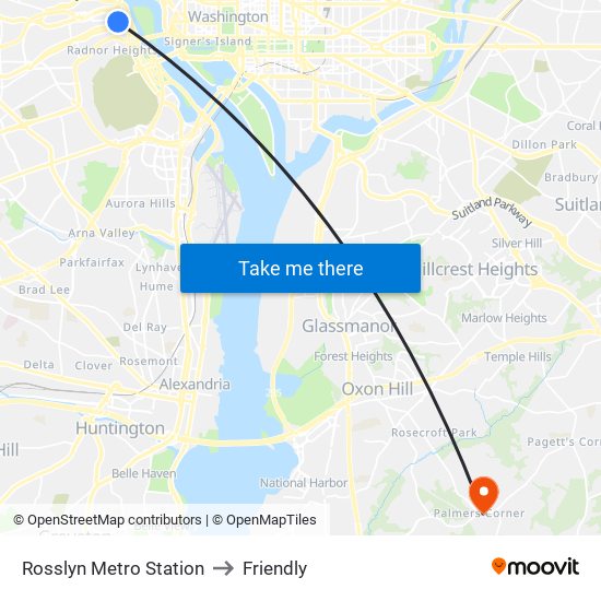 Rosslyn Metro Station to Friendly map