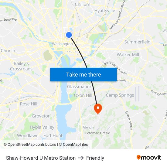 Shaw-Howard U Metro Station to Friendly map