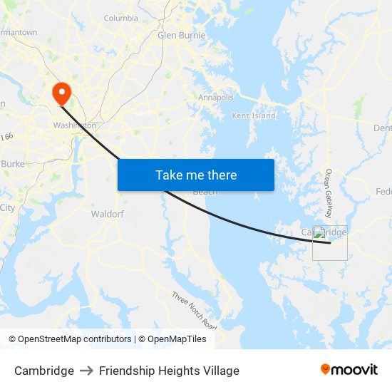 Cambridge to Friendship Heights Village map