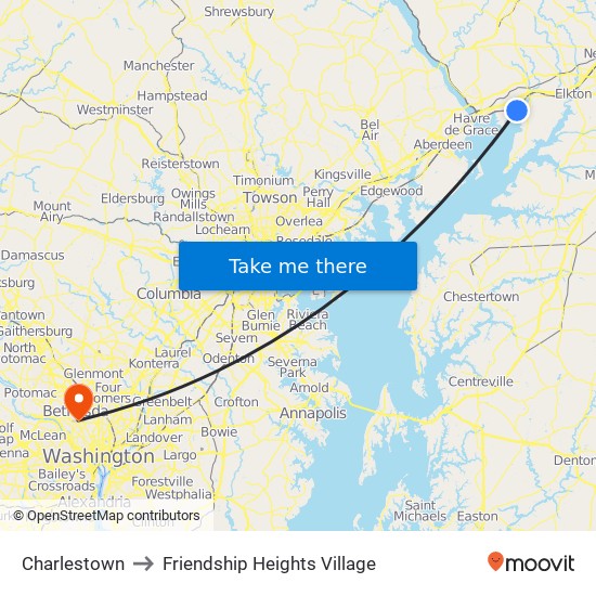 Charlestown to Friendship Heights Village map