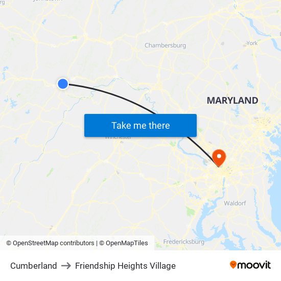Cumberland to Friendship Heights Village map