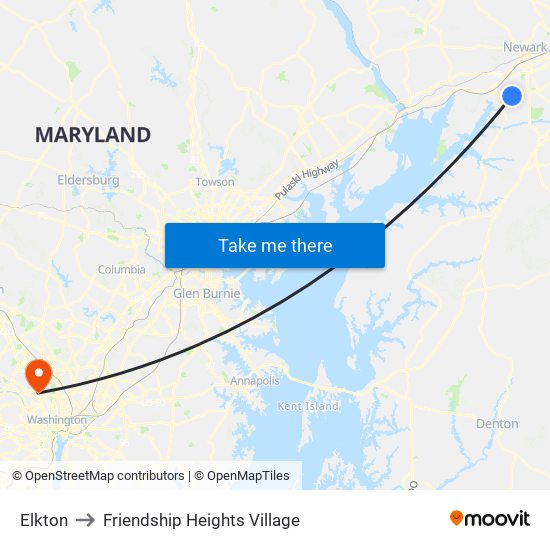 Elkton to Friendship Heights Village map