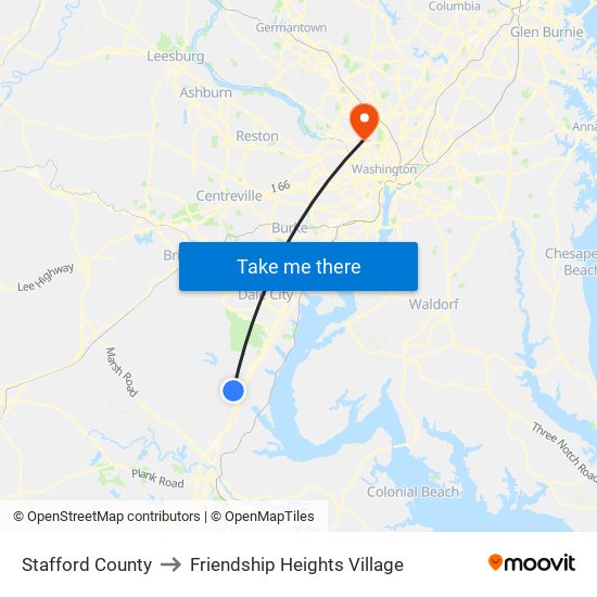 Stafford County to Friendship Heights Village map