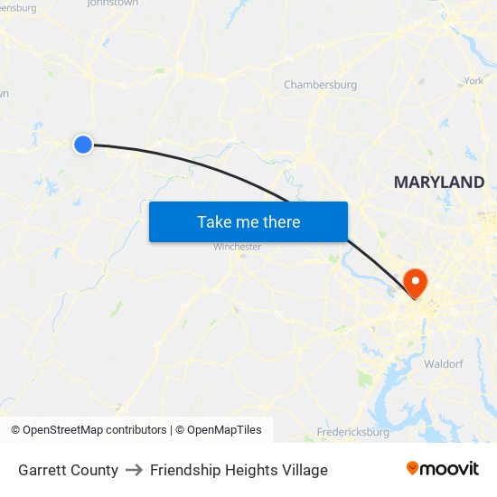 Garrett County to Friendship Heights Village map
