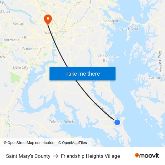 Saint Mary's County to Friendship Heights Village map