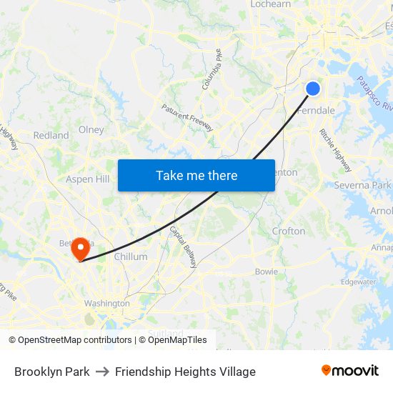 Brooklyn Park to Friendship Heights Village map