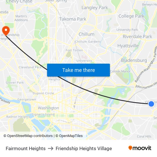 Fairmount Heights to Friendship Heights Village map