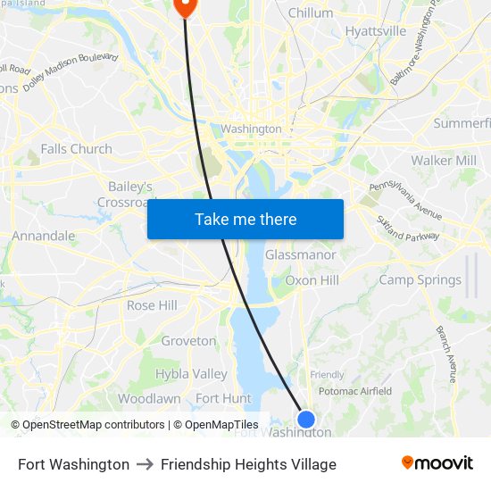 Fort Washington to Friendship Heights Village map