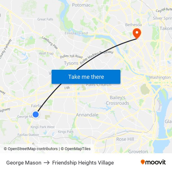 George Mason to Friendship Heights Village map