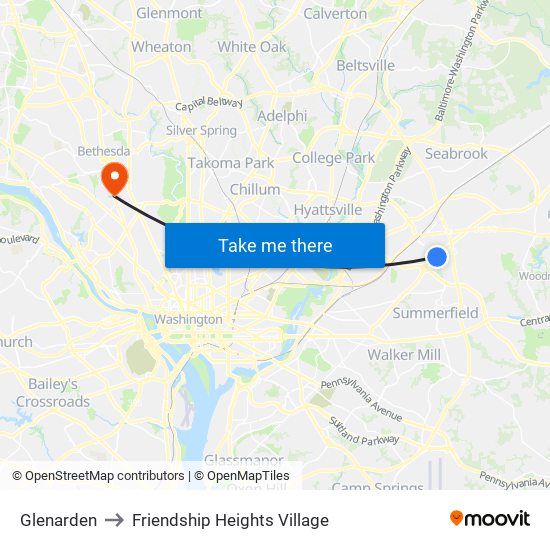 Glenarden to Friendship Heights Village map