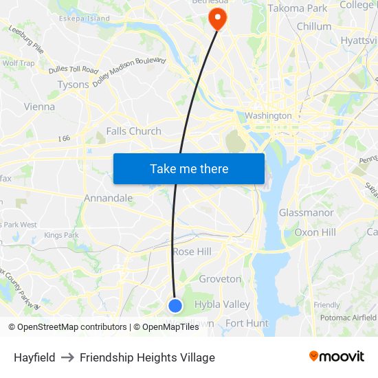 Hayfield to Friendship Heights Village map