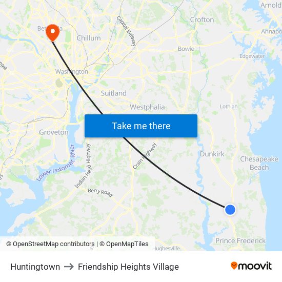 Huntingtown to Friendship Heights Village map