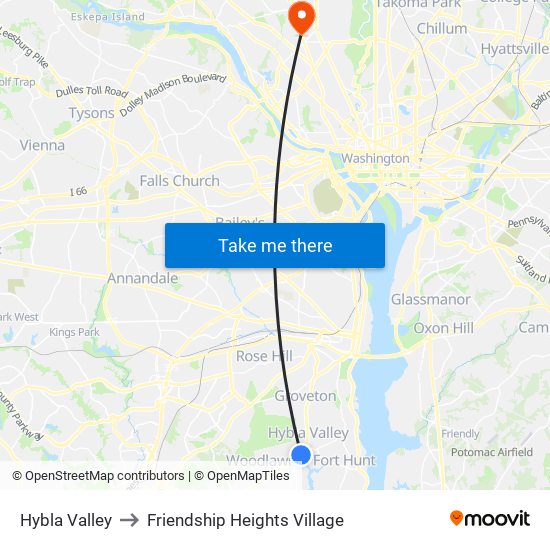 Hybla Valley to Friendship Heights Village map