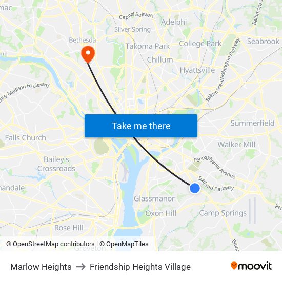 Marlow Heights to Friendship Heights Village map