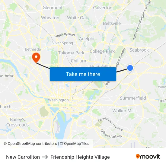 New Carrollton to Friendship Heights Village map