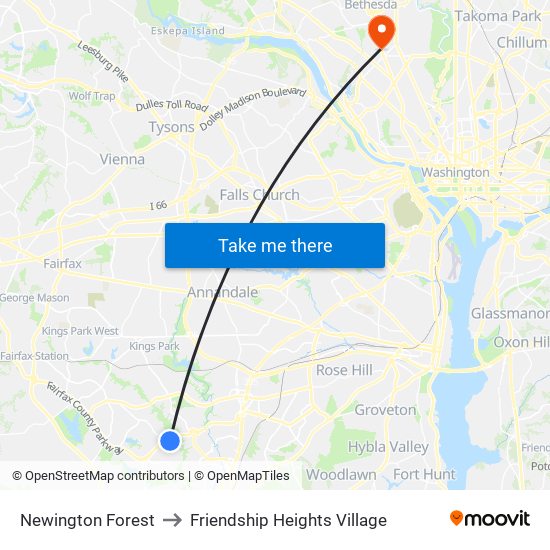 Newington Forest to Friendship Heights Village map