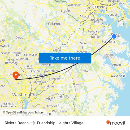 Riviera Beach to Friendship Heights Village map