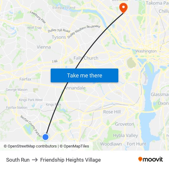 South Run to Friendship Heights Village map