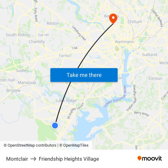 Montclair to Friendship Heights Village map