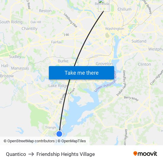 Quantico to Friendship Heights Village map