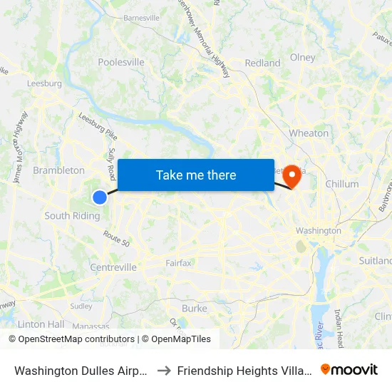 Washington Dulles Airport to Friendship Heights Village map