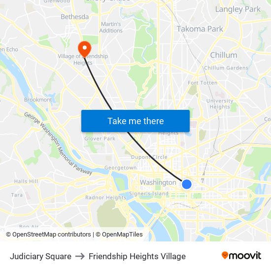 Judiciary Square to Friendship Heights Village map