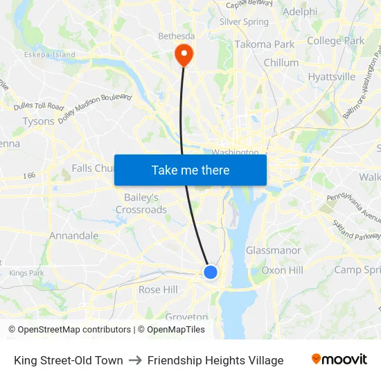 King Street-Old Town to Friendship Heights Village map
